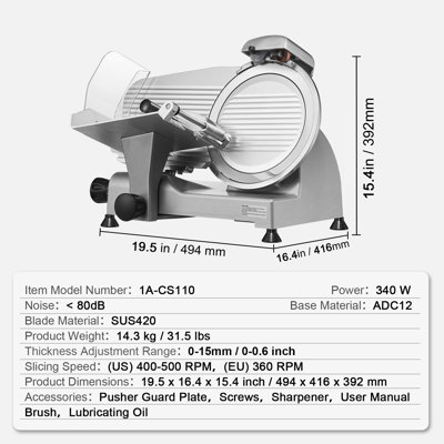 Meat Slicer, 340W Electric Deli Food Slicer with 10" SUS420 Stainless Steel Blade and Built-in Sharpening Stone, 0-0.6 inch Adjustable Thickness for Commercial and Home Use, Cut Meat and Cheese