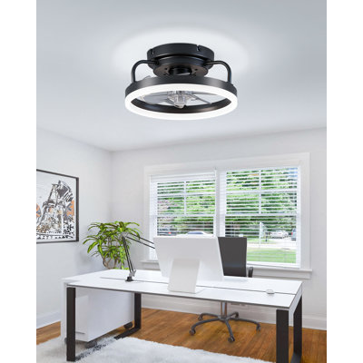  Ceiling Fan with Lights, low profile ceiling fans with lights and remote, Flush Mount LED Fan Light, Modern Bladeless Fandelier for Bedroom Works with APP, 12IN Black