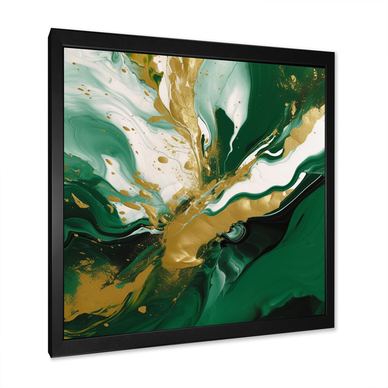 «Green and Gold Liquid Magic II», reproduction d'art sur toile encadrée, H 16 po x l 16 po, Noir, Picture Framed