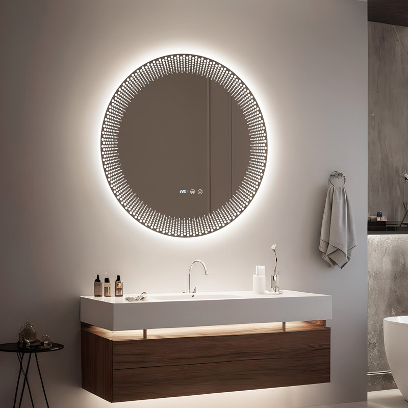 Frameless Round LED Smart Mirror With Laser Engraving Pattern