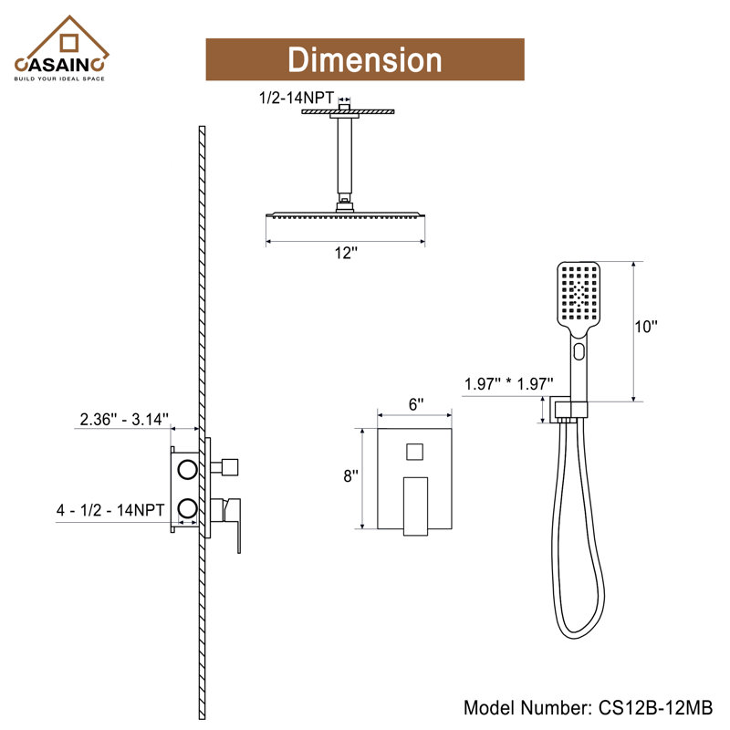 Système de douche de plafond avec valve brute