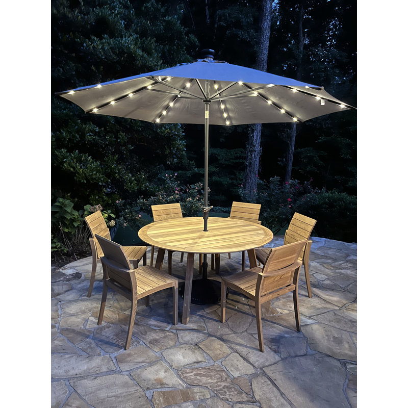 Mariliz Round Teak Outdoor Dining Table With Umbrella Hole , 59'' in. W 59'' in. D