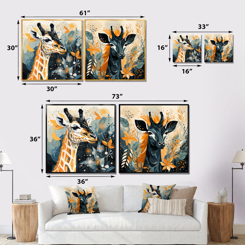 Ensemble de 2 impressions sur toile jaune et bleue, Cadre blanc, H 16 po x l 33 po x P 1 po