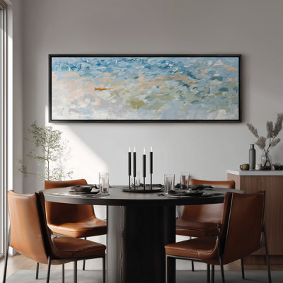 Grande toile murale encadrée - Paysage marin abstrait bleu et blanc éclatant - 60 po x 20 po, 60 po x 30 po
