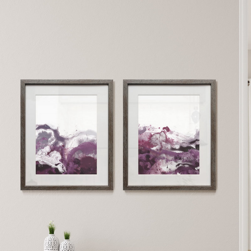 Orchidée Vague II - mat et encadré sous verre acrylique, ensemble de 2, grand art mural de salon