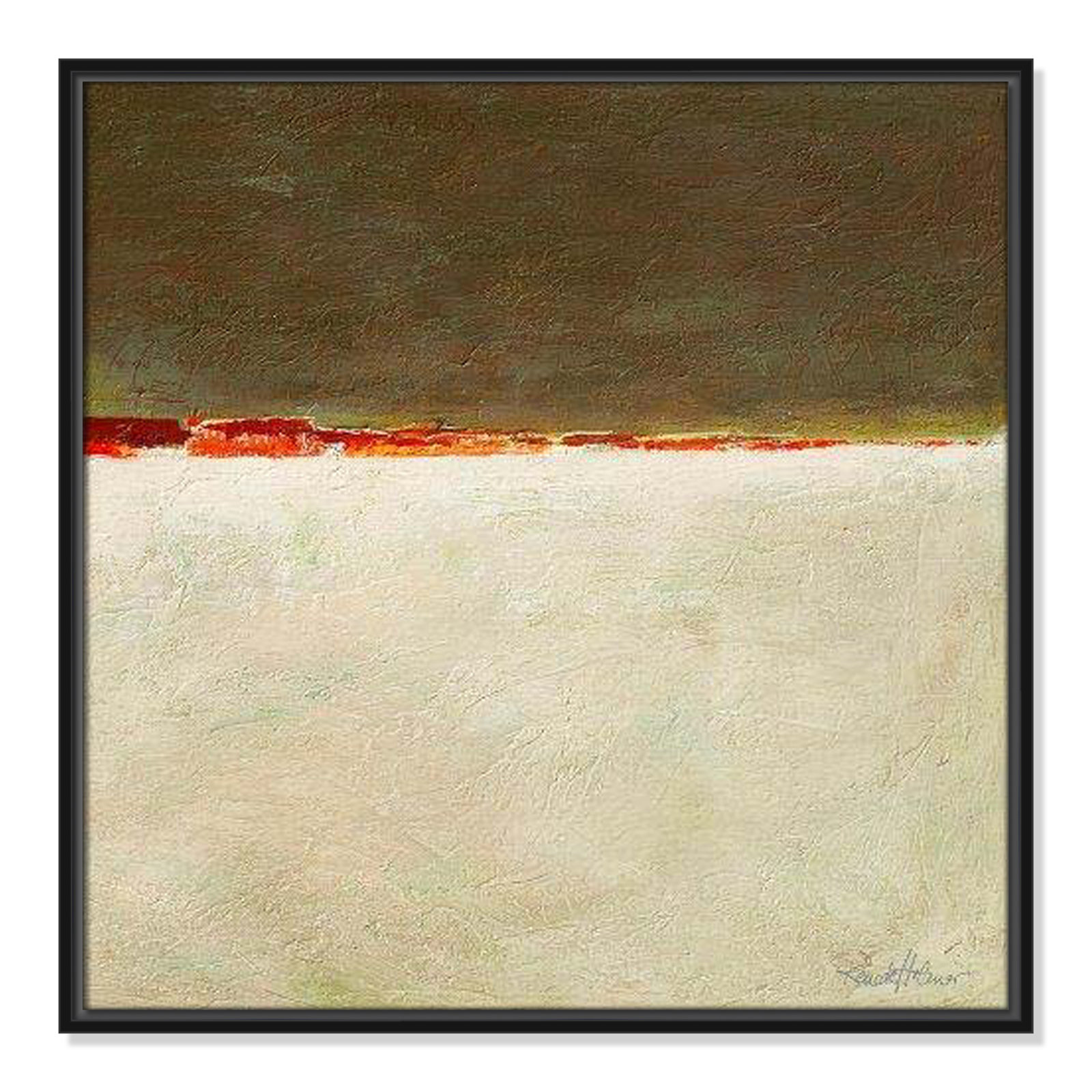 Orange Horizon I by Renate Holzner, 25.5'' H x 25.5'' W x 2'' D, Black Framed