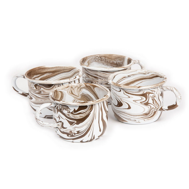 Ensemble de grandes tasses à café marbrées fabriquées à la main Ottomar, Brun