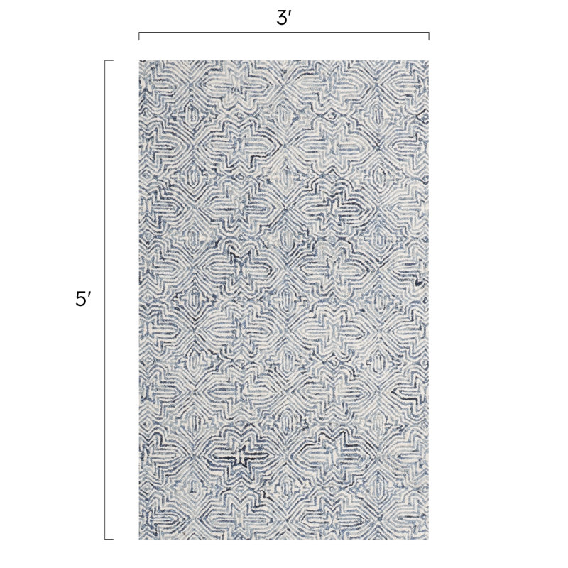 Barranco Hand Tufted Wool Blue/White Area Rug, Rectangle 3' x 5'