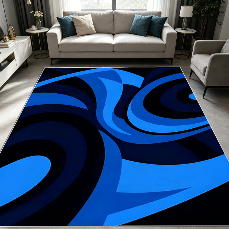 1PC Modern Abstract Blue Black Swirl Geometric area rugs for Living Room, Soft and Comfortable, Suitable for all seasons, easy-to-maintain, machine washable Indoor floor mat, Under Table Farmhouse suitable for dining room, bedroom, home office,