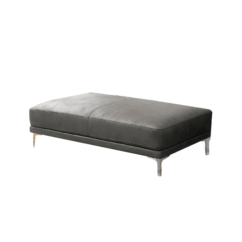 Miheli Faux Leather Ottoman, Gray Faux Leather