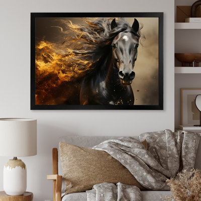 Cheval noir noir et jaune vibrant cheval - art mural cheval