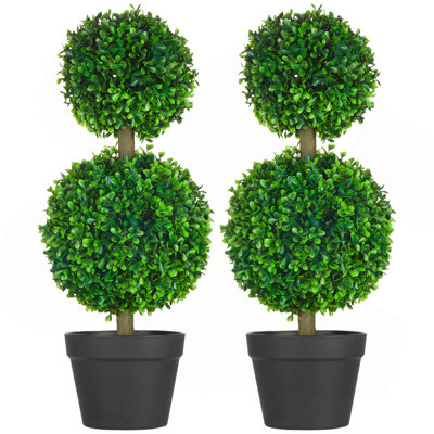 Artificial Plant For Home Decor Indoor & Outdoor Fake Plants Artificial Tree In Pot, 2 Ball Boxwood Topiary Tree For Home Office, Living Room Decor