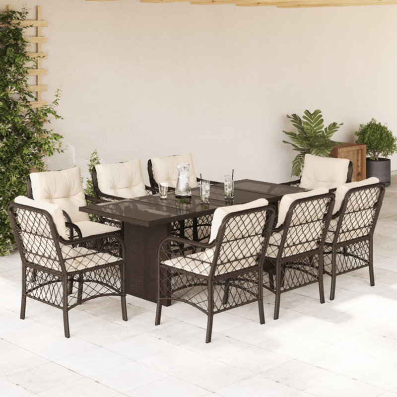  Ensemble de salle à manger de jardin brun, blanc crème