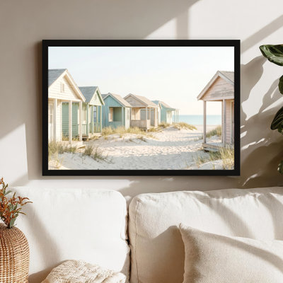 Art mural sur toile noir encadré pour le salon, la chambre à coucher, le bureau ou le vestibule - Décoration murale décorative avec cabanes de plage