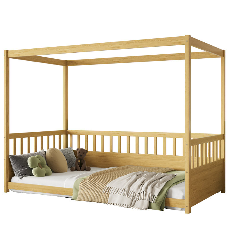 Elegant Twin Floor Bed For - Low To Ground Design Easy Access ' With Guardrails Peace Of Mind Parents