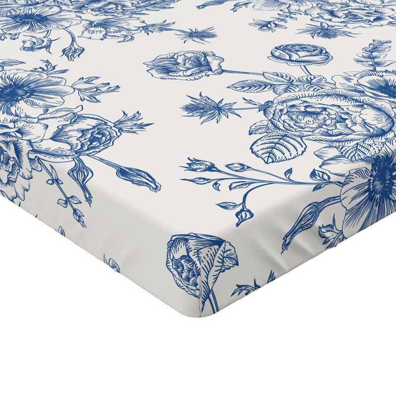 Drap-housse orange Ambesonne, Drap-housse très grand californien, Bleu nuit / floral blanc