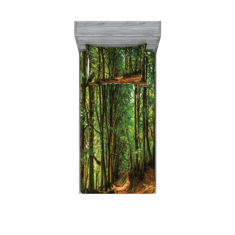 Drap-housse et coussin décoratif Ambesonne Forest, vert / brun, Ensemble de draps pour lit simple + deux taies d'o