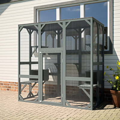 Large Outdoor With Cover, Grey, 71(l)*37(w)*71(h), 5 Jump Platforms, 2 Condos, And A Long - Lasting Design Enclosure, Wood Galvanized Mesh, Jumping Ea
