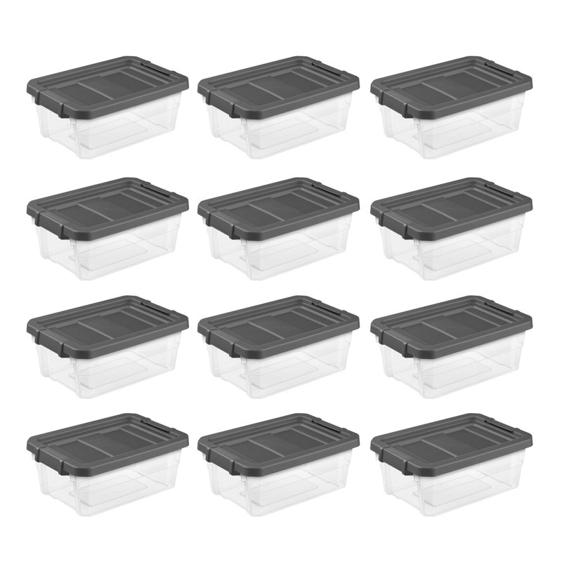 Contenants de rangement empilables en plastique transparent avec couvercle Sterilite, 16 pintes, Transparent / gris