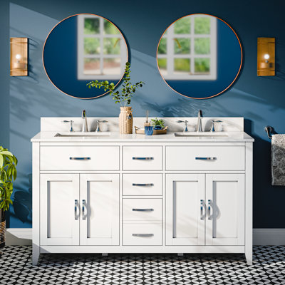 Vannes 60'' Bathroom Vanity with Solid Hardwood Frame, Quartz Countertop, Soft-Close Drawers, CUPC Sink, and Flip-Top Storage