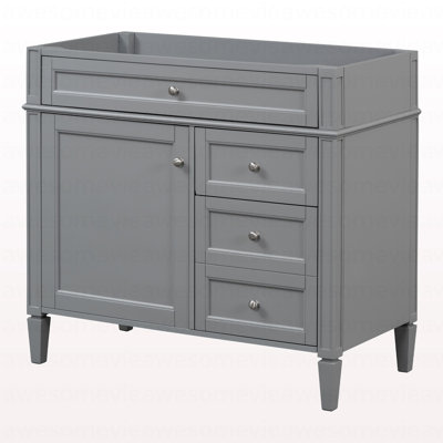 Meuble-lavabo de 36 po sans lavabo supérieur, armoire de rangement moderne avec 2 tiroirs et un tiroir basculant, structure en bois massif