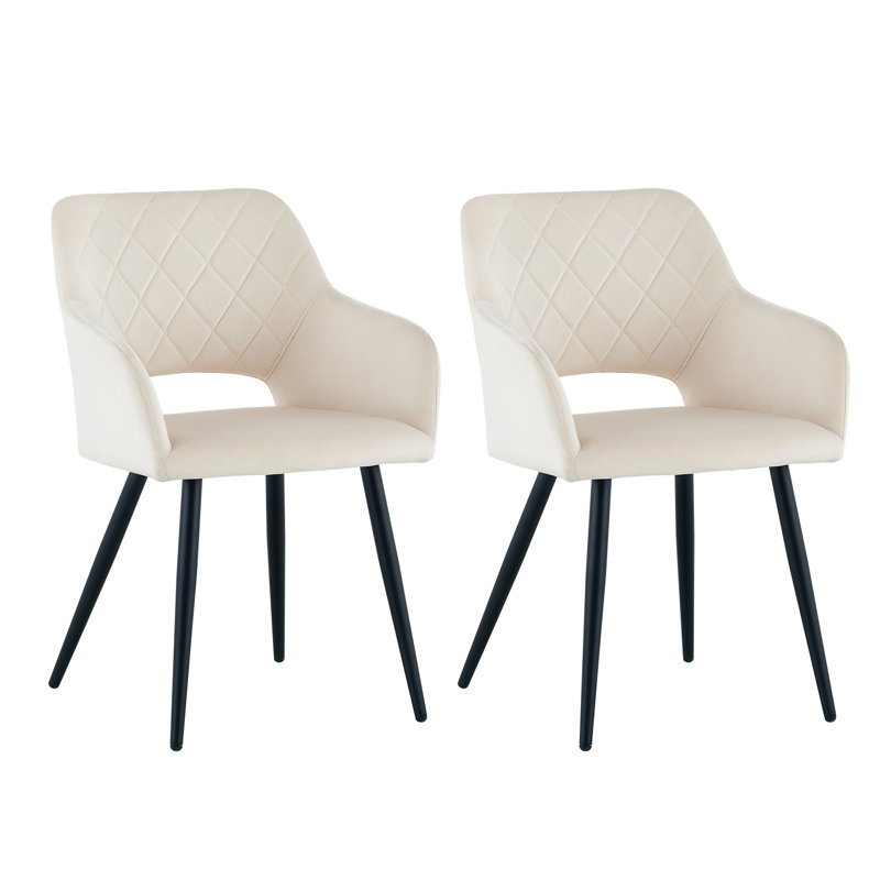 2 X Dining Chairs, Velvet Upholstered Kitchen Counter Chair, Lounge Reception Chairs For Dining Room, Cream