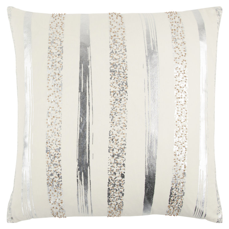 Sequined Cotton Throw Pillow, Ivory, 20"W x 20"L, Polyester