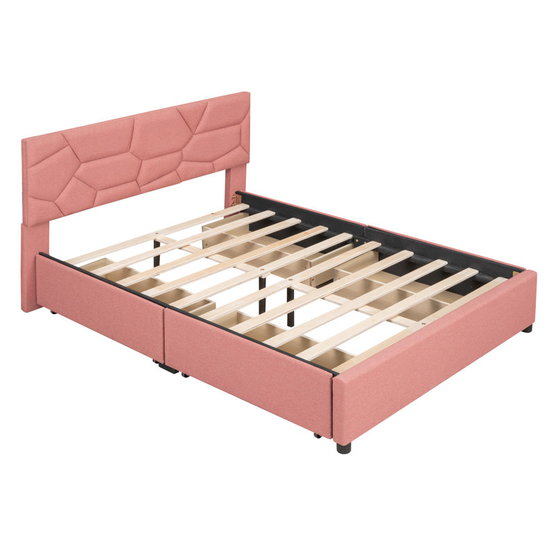 Lit plateforme tapissier Donard, Double, Rose