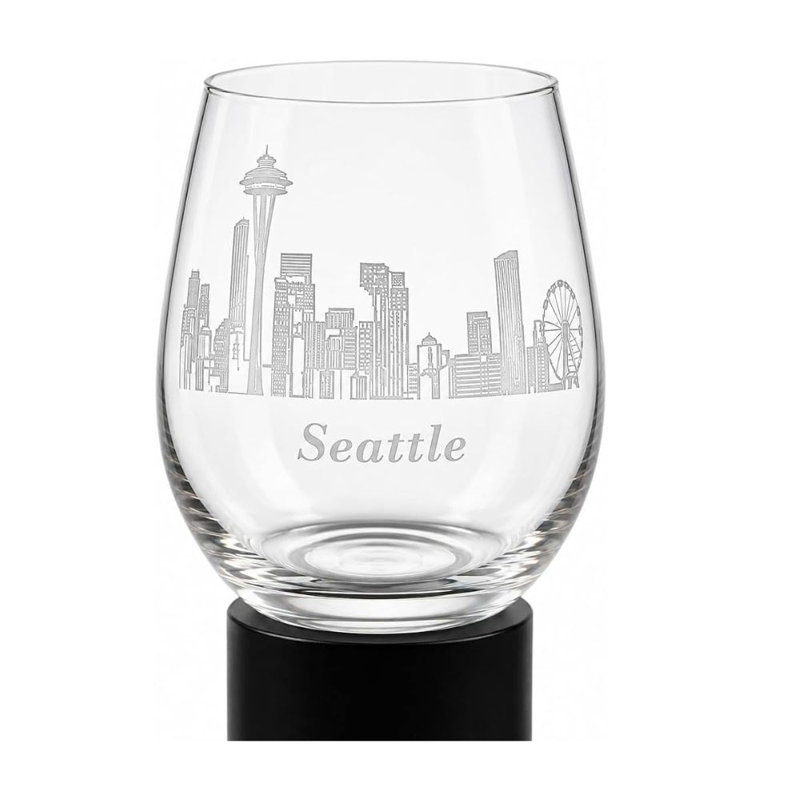 Verre à whisky/verre à vin Old Fashioned, gravure de la ligne d'horizon de Seattle, cadeau haut de gamme