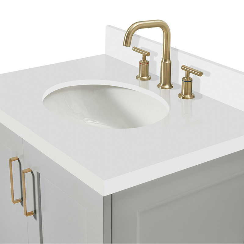 31 IN.  Single Bathroom Vanity, Gray, Oval, White Quartz
