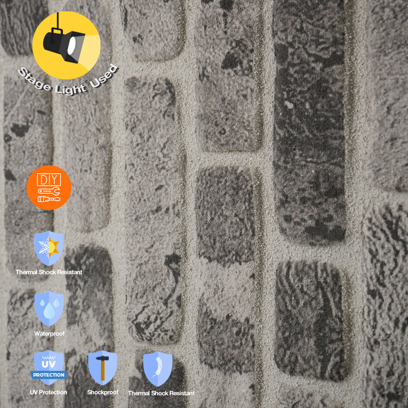 3D Gray Brick Effect Styrofoam Wall Panels, 40x20 inches, 9 Pieces
