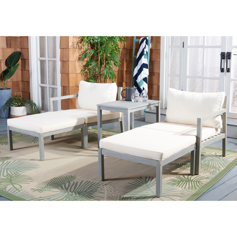 Eastway Acacia 2 - Person Patio Conversation Set with Cushions, Beige, LIght Gray