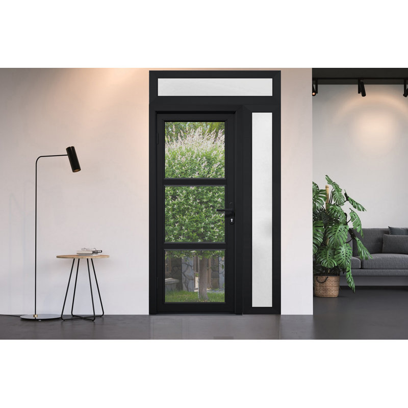 Front Exterior Prehung FiberGlass Door Clear Glass See-through / Manux 8555 Matte Black Clear Glass / Office Commercial and Residential Doors Entrance Patio Garage-W36" x H80"-Left-hand Inswing