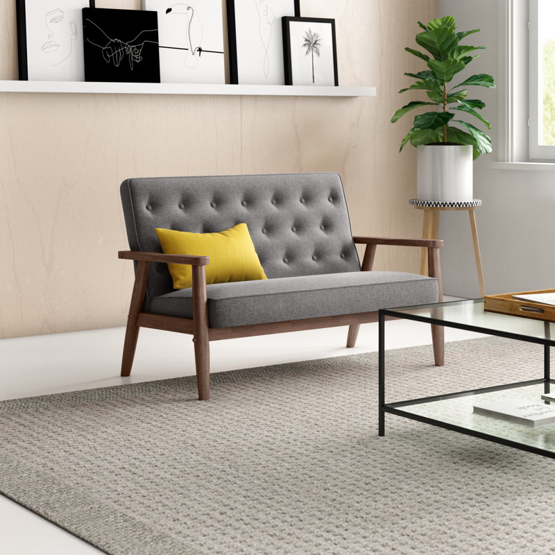Vanhook Upholstered Loveseat provides rich walnut finish, 32.96'' H X 48.95'' W X 29.45'' D, Gray Fabric