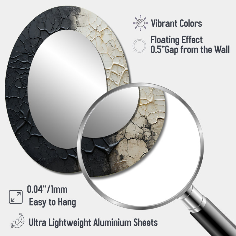 Miroir mural ovale blanc et noir, H 40 po x l 30 po