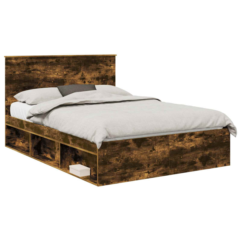 Solid Wood Bed Frame, Double (4'6), Smoked Oak
