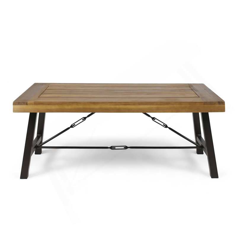 Table basse d'extérieur en bois d'acacia, finition teck / métal rustique brun et noir