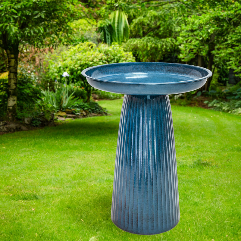 Gleeful Garden Metal Outdoor Bird Bath, Blue