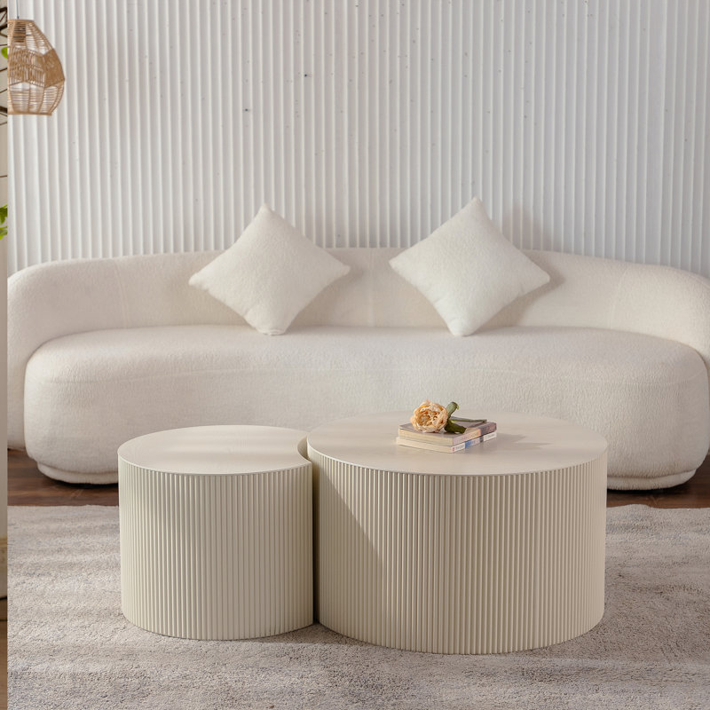 Ensemble de tables basses Nesting, 14.92" H x 33.86" W x 33.86" D, Beige+White