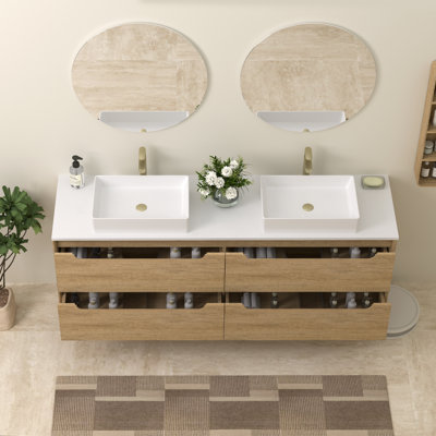 72" Bathroom Vanity With Sink, Wall Mounted Floating Cabinet