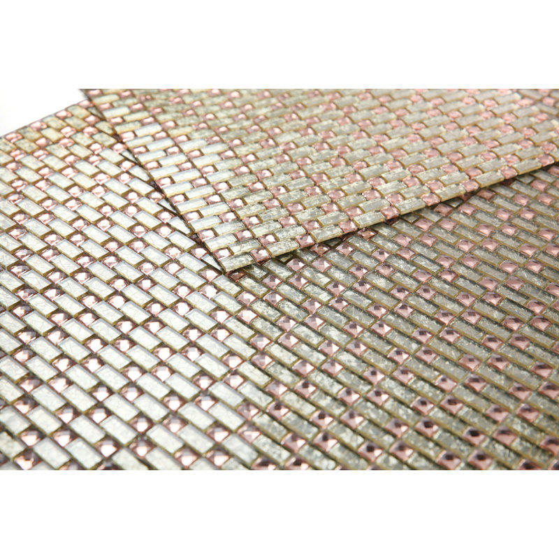 Artistic Jewels 12 in.x 12 in. Diamond Cut Glass Handmade Mosaic Decorative Kitchen & Bathroom Wall Tile, Rose/Yellow Gold