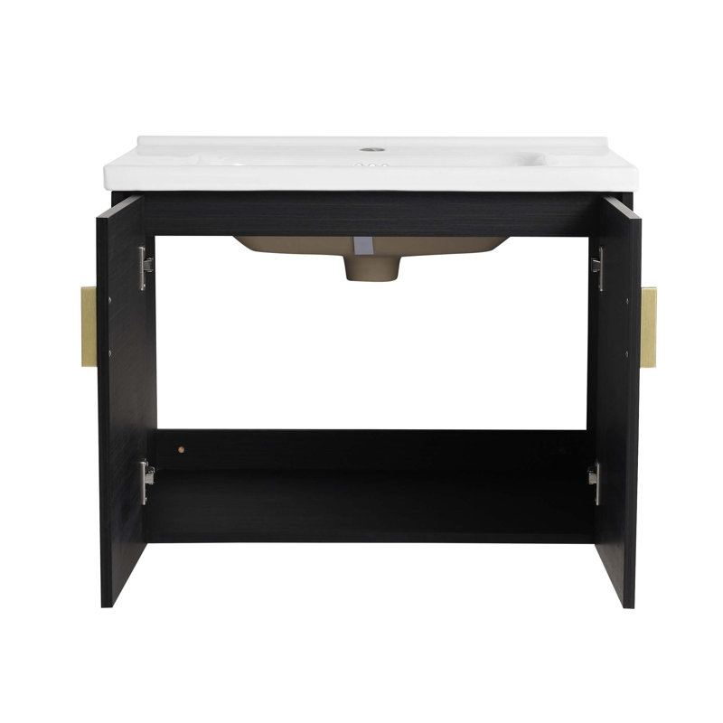 Meuble-lavabo à fermeture en douceur de 40 po avec lavabo et petites tablettes de rangement