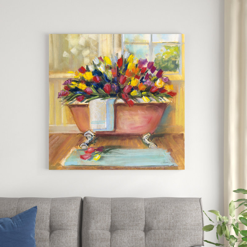 " Bathtub Bouquet II " Painting Print, 36" H x 36" W x 1.25" D