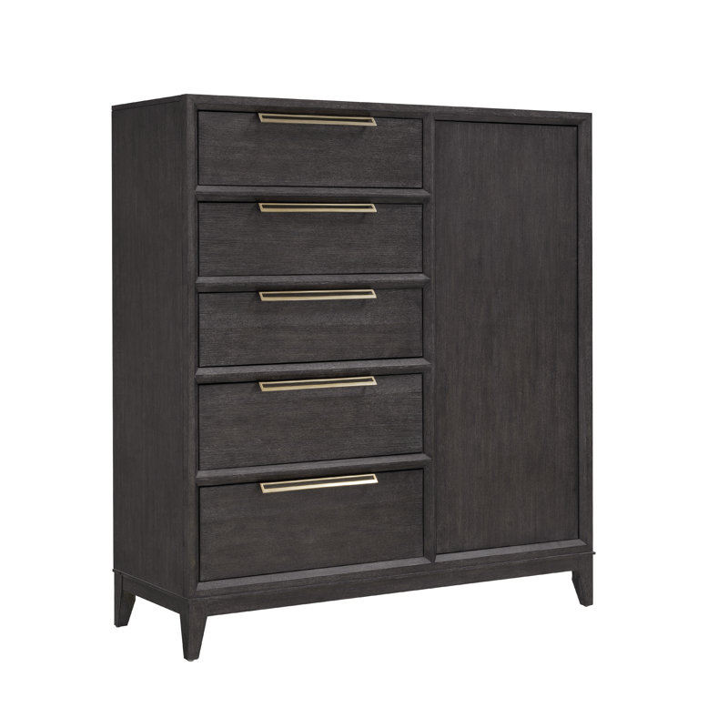 Quincy Brown Mid-Century 5-Drawer Chest with Cabinet