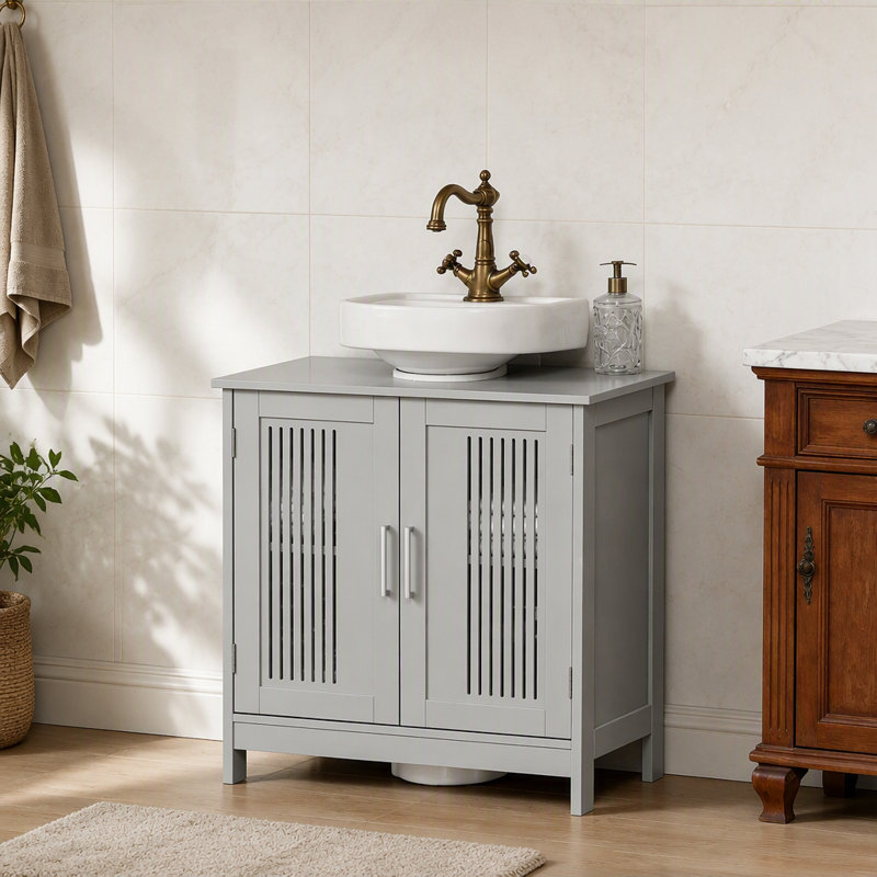 Organisateur de rangement de salle de bain, armoire de salle de bain, meuble de rangement sous piédestal, Gris