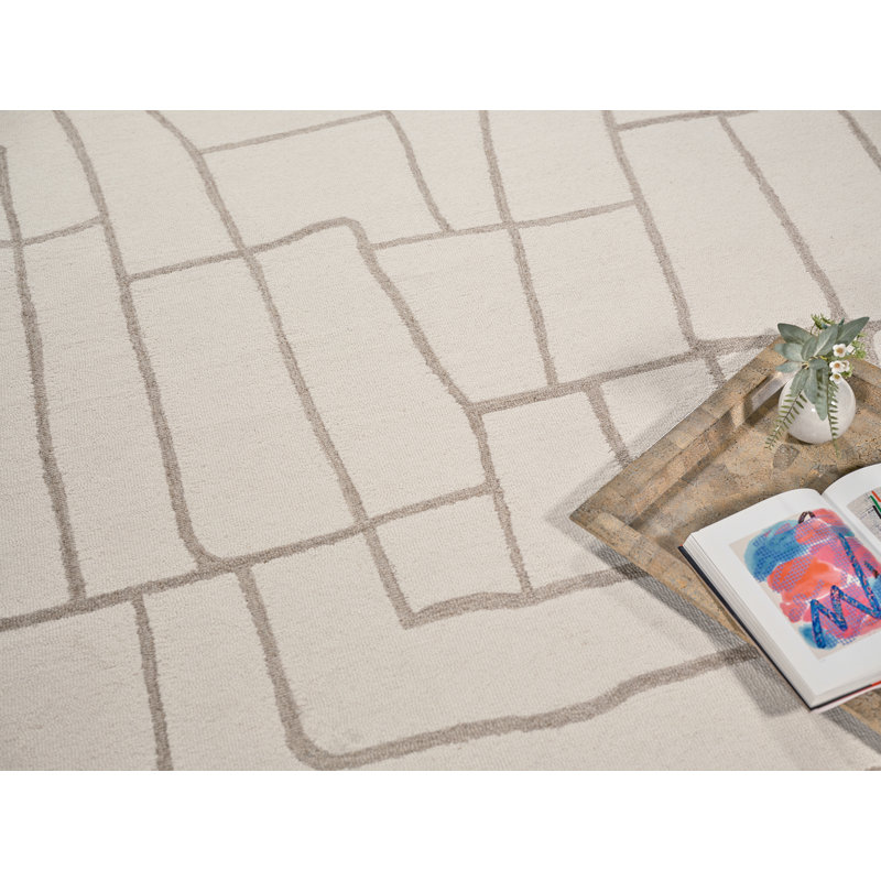 Ivory and Beige Hand-Tufted Wool Rectangular Area Rug