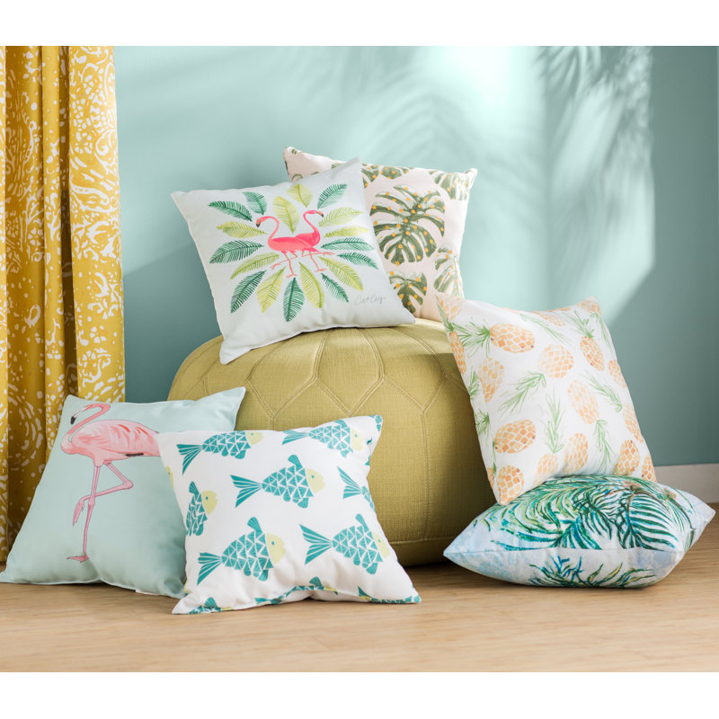 Beach Vacation Floral Reversible Throw Pillow, 16" H x 16" W, Light Blue