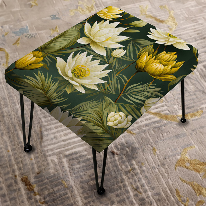 Pivoine blanche et verte Retreat Oasis - Repose-pieds rectangulaire botanique