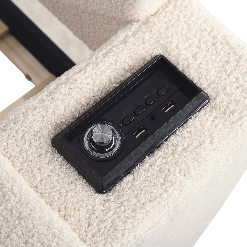 Lit de jour rembourré avec accoudoirs de rangement, système audio Bluetooth intégré pour lit gigogne, Beige, Lit double