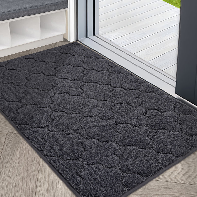 Monfield Non-Slip Geometric Doormat, Dark Gray, 36" W x 60" L